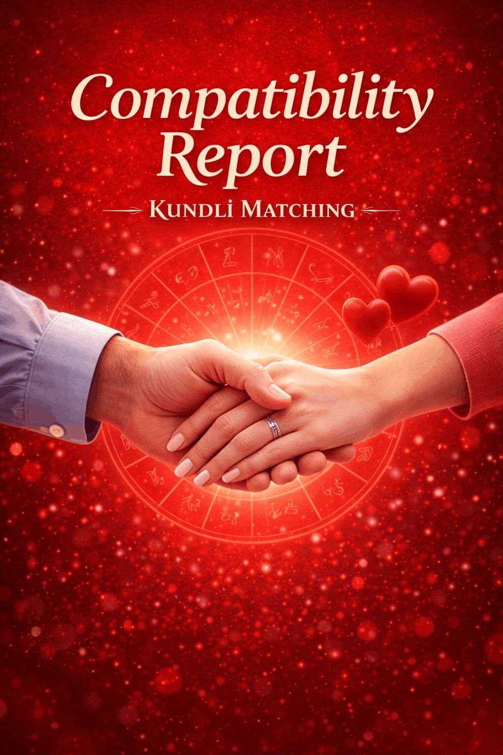 Premium Vedic Marriage Compatibility Report cover with celestial dual chart harmony illustration