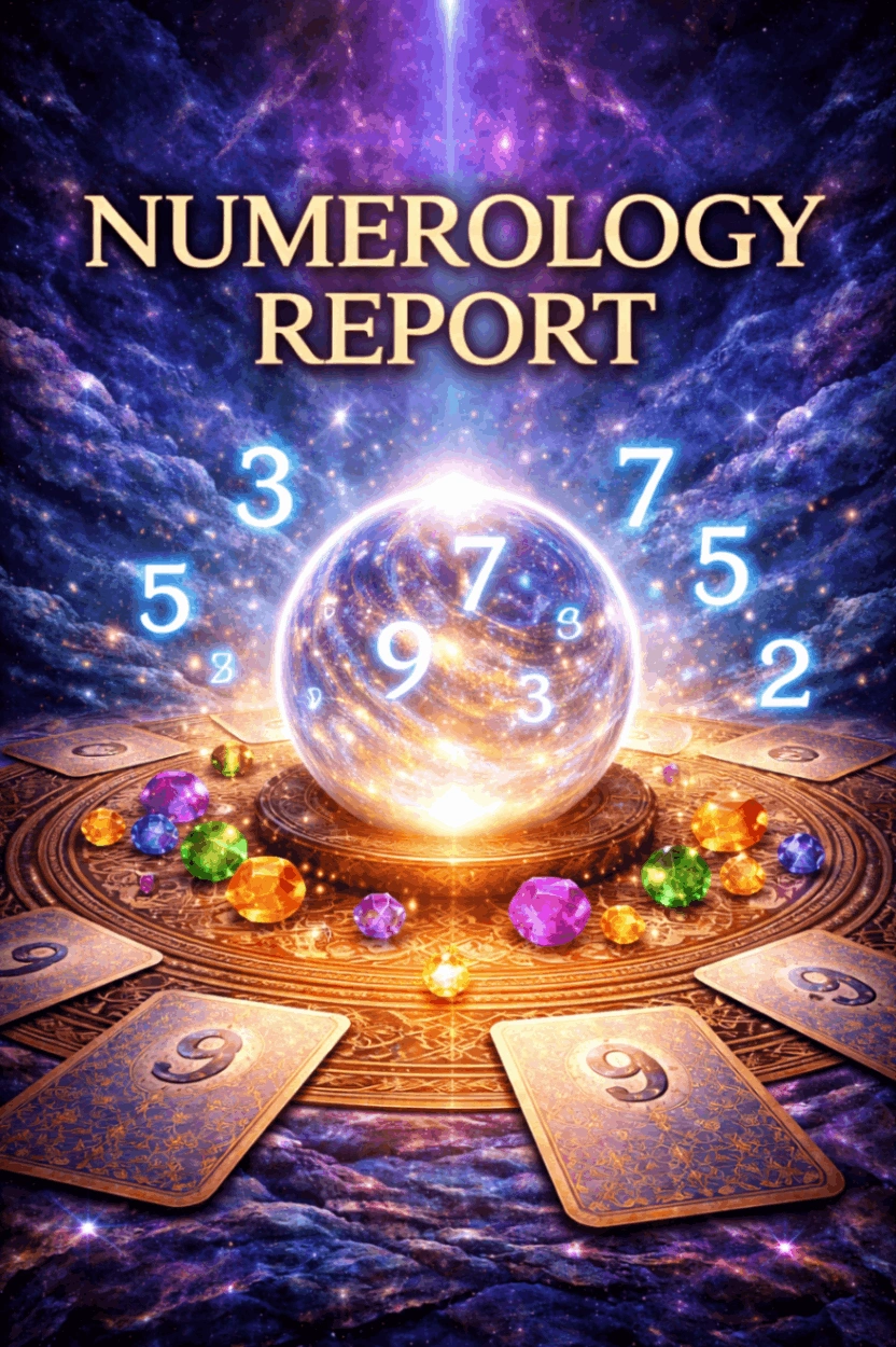 Premium numerology report cover featuring Lo Shu Grid and destiny number analysis