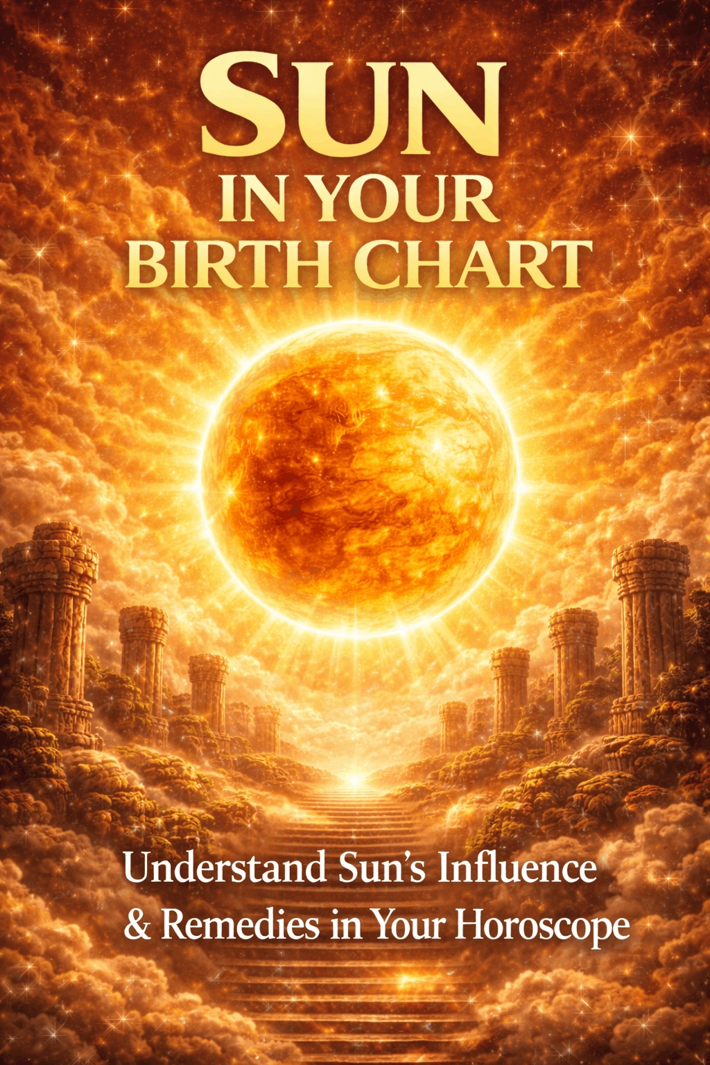 Premium Vedic Sun astrology report cover with celestial solar symbolism and birth chart visuals