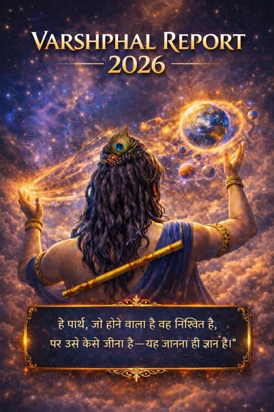 Premium Gold Vedic Varshphal Report Cover showing modern celestial charts